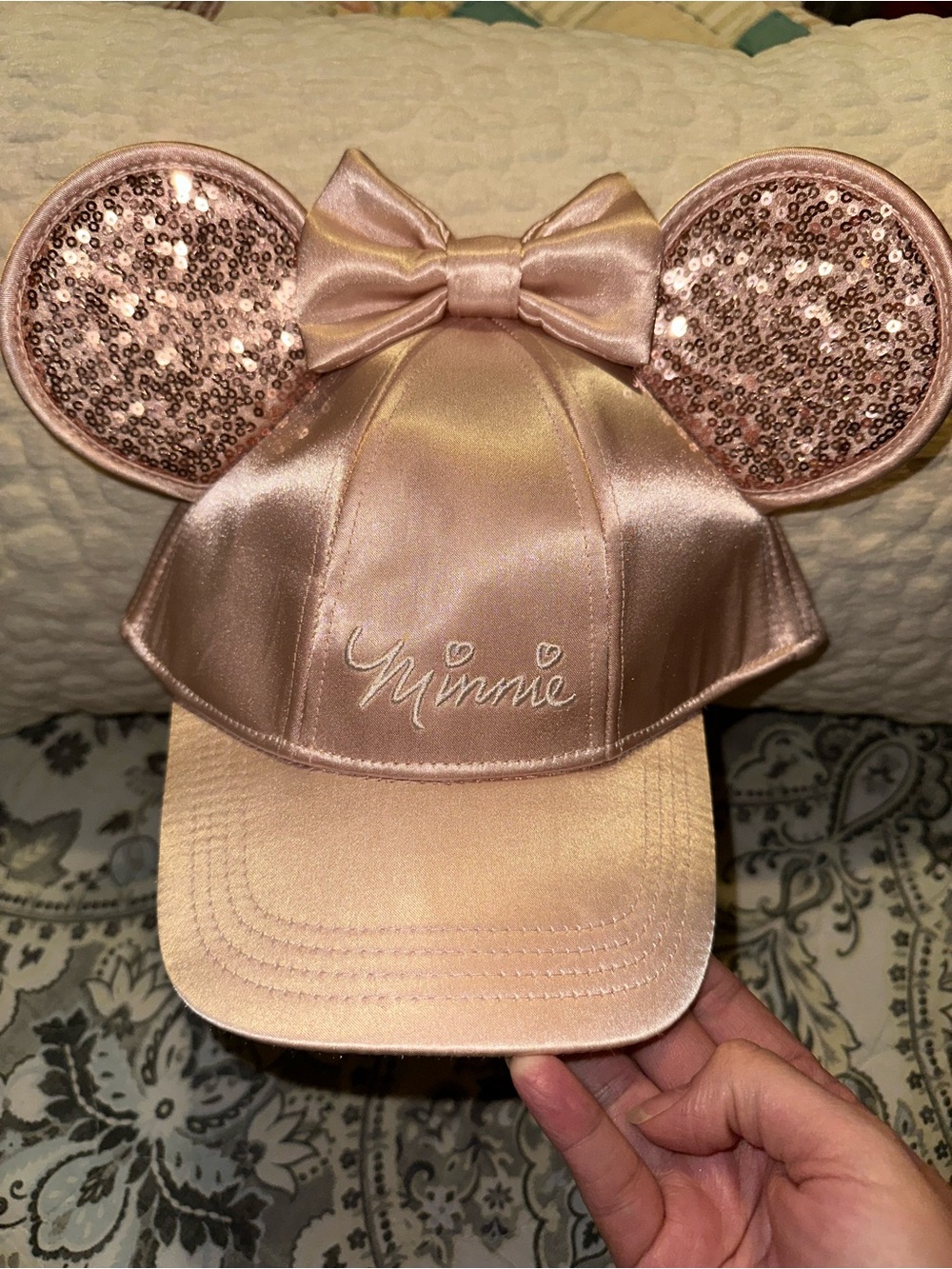 Minnie Satin Sequin Ear Baseball Cap - Pink